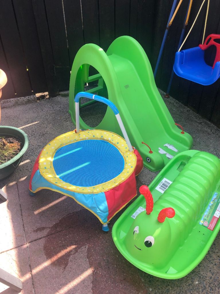 Kids garden play set - rocker, slide, trampoline 