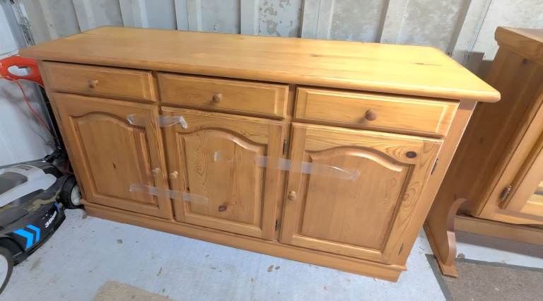 Vintage Solid Wood German 3 Door Welsh Dresser with 3 Door Display Cabinet