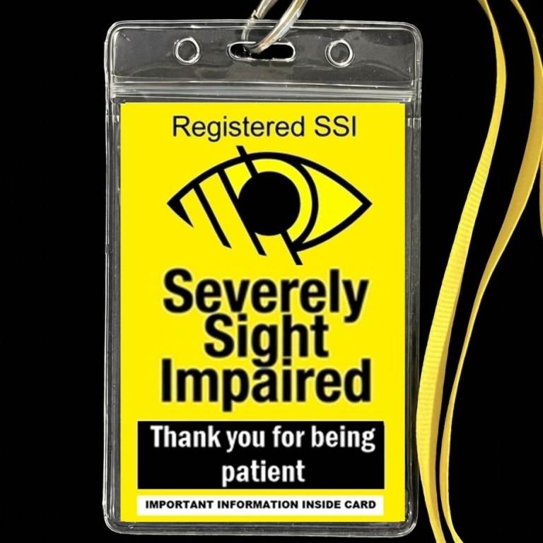 Severely Sight Impaired Card with Holder and Lanyard. Price includes Royal Mail 2nd class postage.