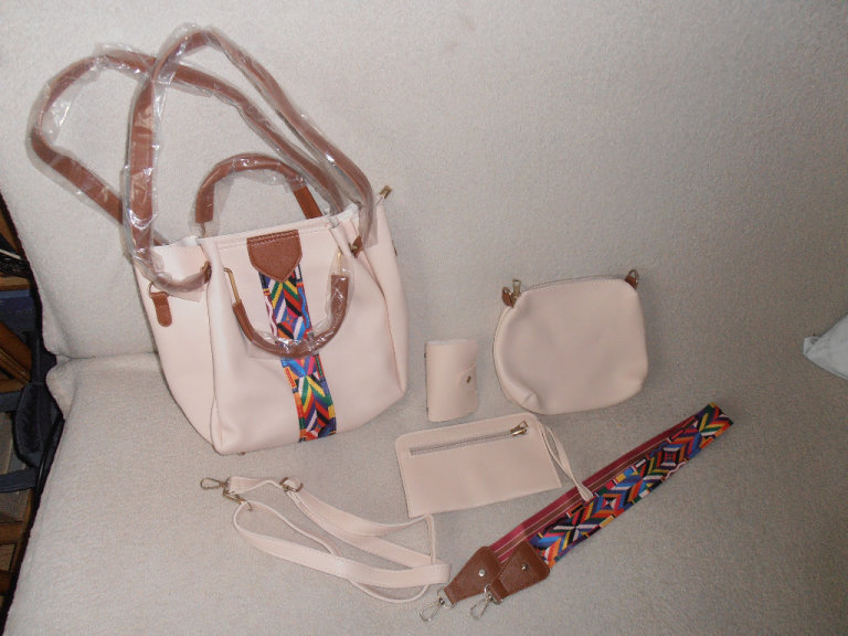 A  NEW -- Leather shoulder/hand bag,  with accessories, (BEIGE)