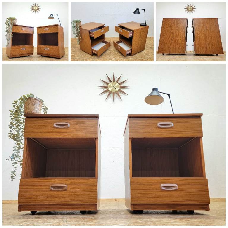 Pair Retro Schreiber Teak Bedside Cabinets/Tables/Drawers - Mid Century G-Plan Era