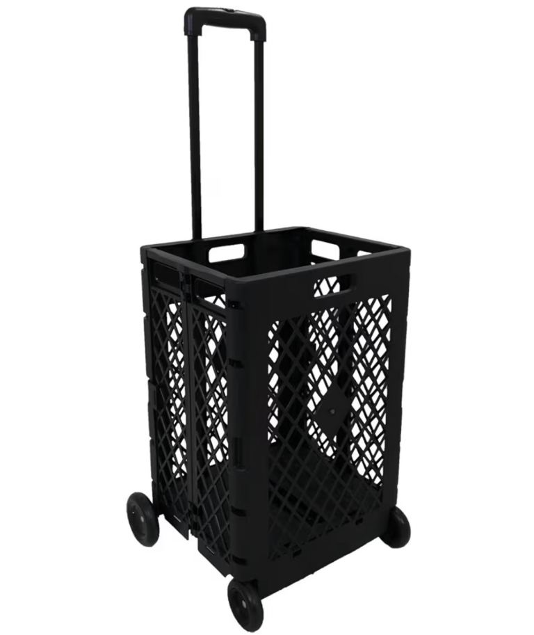 Folding Shopping Cart Black Plastic Heavy Duty Crate